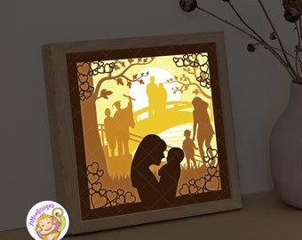 Mothers Day 3D Shadow box Template, Mother Son Gift Paper Cut Light Box, Shadowbox card Cricut, Silhouette, Digital files, SVG (8x8inch)
