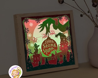 Christmas 3D Shadow box Template, Funny Noel Holiday Paper Cut Light Box, Shadowbox, Cricut cutting files, Digital File, SVG (8x8inch)