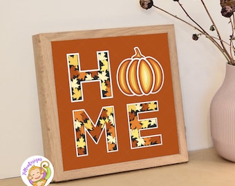 Fall Home 3D Shadow box Template, Hello Fall Pumpkin Multilayer SVG, Cricut svg cutting files, Digital Files, Silhouette, DXF, SVG (8x8inch)