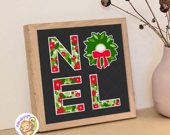 Noel 3D Shadow box Template, Christmas Wreath Multilayer SVG, Cricut svg cutting files, Digital Download, Silhouette, SVG (8x8inch)