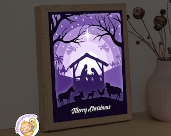 Christmas Nativity Shadow Box Template, Paper Cut Light Box (SVG, 8x10 inch)