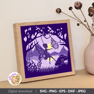 Fairy 3D Shadow box Template, Butterfly Paper Cut Light Box, Shadowbox card Cricut, Silhouette files, SVG Digital File 8x8inch image 6