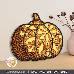 Pumpkin 3D Multi Layered Mandala Template, Fall Halloween Pumpkin Paper Cut, SVG cut files for Cricut and Glowforge, DXF files for laser cut