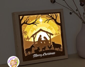 Christmas Nativity Shadow Box Template, Jesus Birth Paper Cut (SVG, 8x8inch)