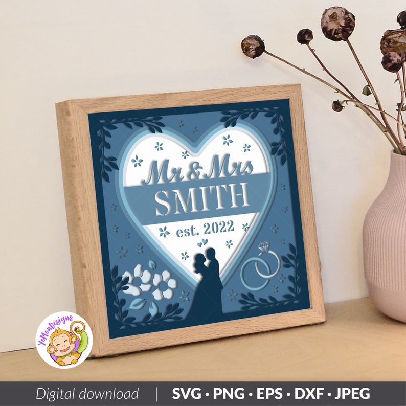 Customizable 3D WEDDING SVG Shadow Box Template, Wedding Light Box, for ...