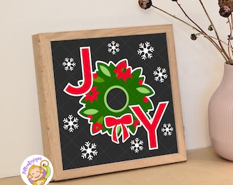 Joy Christmas 3D Shadow box Template, Christmas Wreath Multilayer SVG, Cricut svg cutting files, Digital Download, Silhouette, SVG (8x8inch)