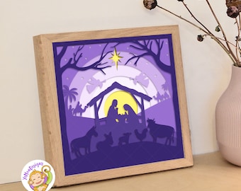 Nativity 3D Shadow box Template, Jesus Birth Paper Cut Light Box, Christmas Layered Shadowbox Cricut, digital files, SVG (8x8inch)