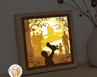 Fathers Day Shadow Box Template, Father Son Paper Cut Light Box (SVG, 8x8inch)