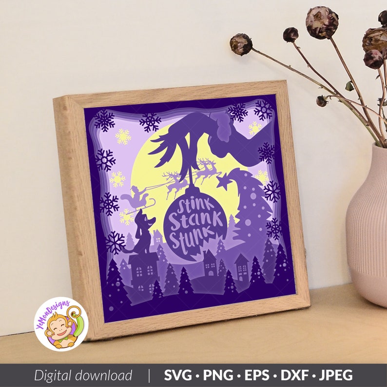 Stole Christmas 3D Shadow box Template, Stink Stank Stunk Paper Cut Light Box, Shadowbox, Cricut cutting files, Digital File, SVG 8x8inch image 5