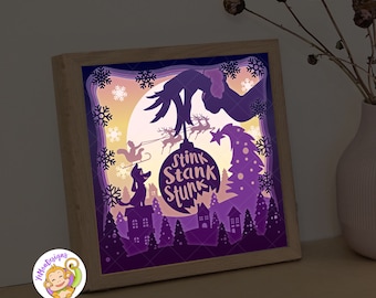 Stole Christmas Shadow Box Template, SVG Paper Cut Light Box (8x8 inch)