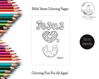Jesus loves you coloring page/Gods love coloring/donut lover/donut coloring page/bible verse coloring/John 15 coloring