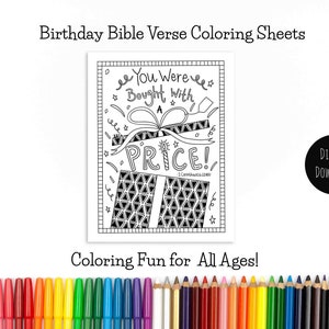 1 Corinthians 6:20/Bought with a price/Bible affirmation coloring/Birthday present coloring page/printable coloring/bible verse coloring
