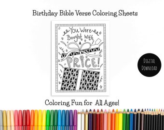 1 Corinthians 6:20/Bought with a price/Bible affirmation coloring/Birthday present coloring page/printable coloring/bible verse coloring
