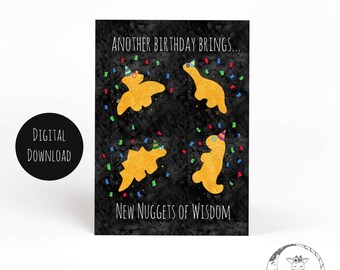 Chicken Nugget Funny Birthday Card/Nuggets of Wisdom/Punny Birthday Card/Food pun birthday/Card for friend/printable birthday/Digital
