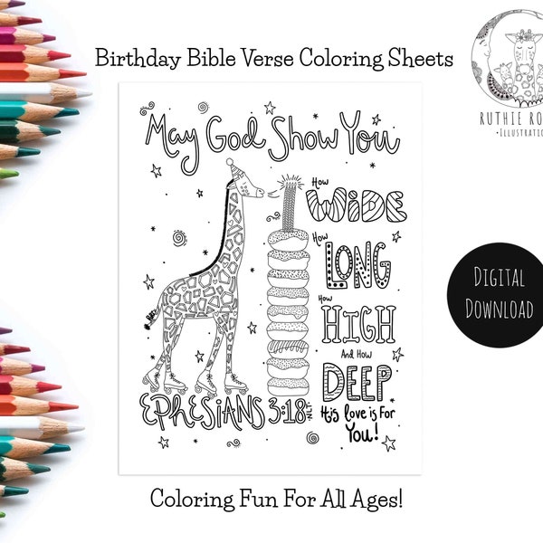 Ephesians 3:18/How wide, long,and deep/Bible affirmation coloring/giraffe coloring page/printable coloring/bible verse coloring/memory verse