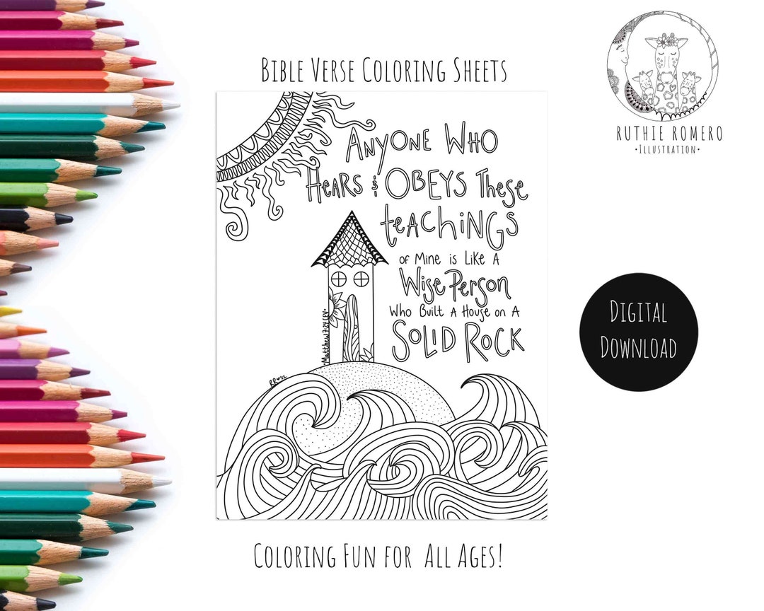 Solid Rock Bible Verse Coloring Page/memory Verse Coloring Sheets ...