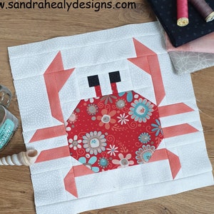 Crab Nautical Quilt Block Pattern, machine pieced, digital PDF instant download