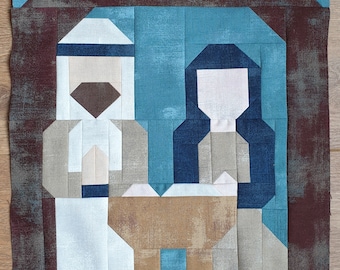 Christmas nativity Mary and Joseph quilt block pattern, instant PDF digital download