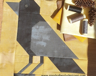 Halloween Crow Quilt Block Pattern, machine pieced, PDF digital instant download, Fall quilt pattern, autumn quilt pattern