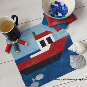 Nautical boat quilt block pattern, machine pieced, digital PDF Instant Download