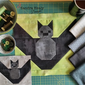 Halloween bat quilt block pattern, machine pieced, instant digital download
