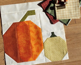 Pumpkin quilt block pattern, machine pieced, digital PDF instand download, fall, autumn, harvest pumpkin quilt pattern