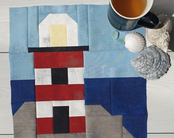 Lighthouse Nautical Quilt Block Pattern, machine pieced, PDF Instant Digital Download