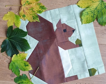 Squirrel Quilt Block Pattern: Machine Pieced Fall Design (PDF Download)