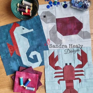 Modello per quilt a forma di cavalluccio marino, design nautico (PDF digitale) immagine 3