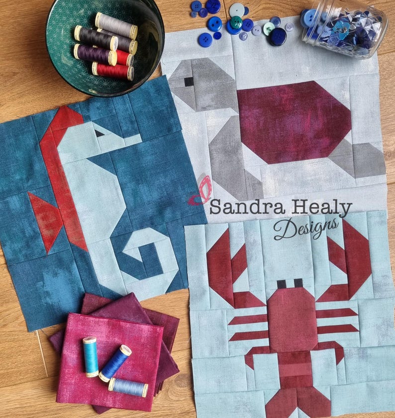 Modello per quilt a forma di cavalluccio marino, design nautico (PDF digitale) immagine 3