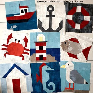Modello per quilt a forma di cavalluccio marino, design nautico (PDF digitale) immagine 4