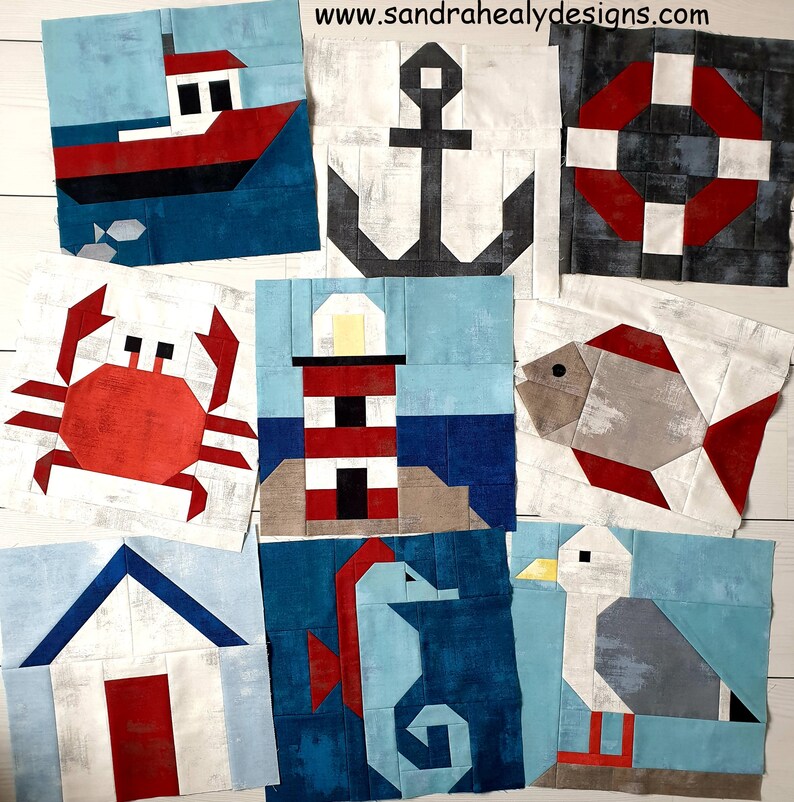 Modello per quilt a forma di cavalluccio marino, design nautico (PDF digitale) immagine 4