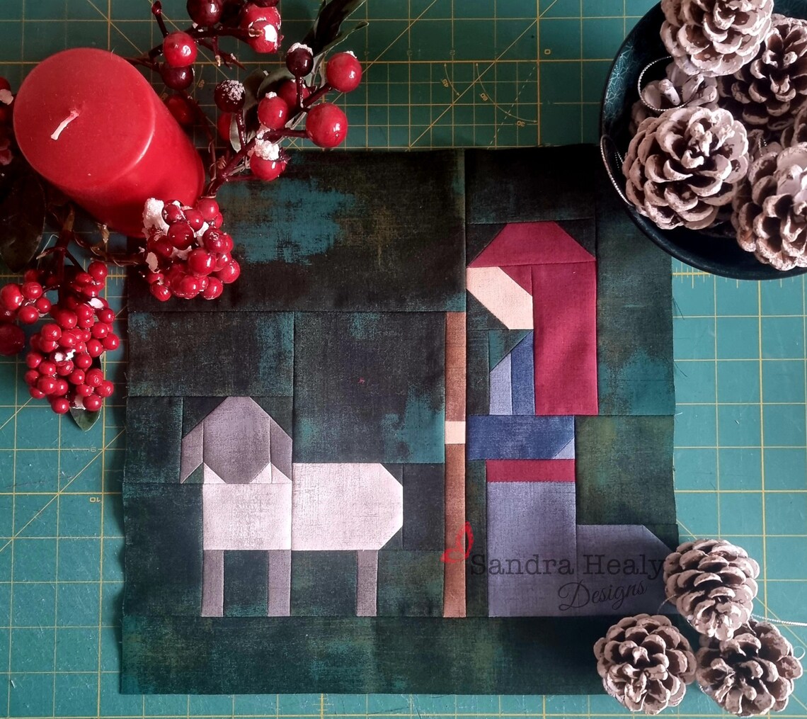 Pattern Blocks Sheep Nativity Quilt Block Pattern: Kneeling Shepherd & Sheep (PDF Digital ...
