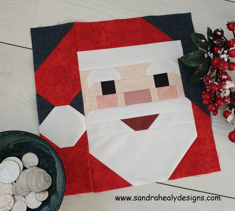 Christmas Six Piece Quilt Block Pattern Bundle, instant download PDF pattern includes Santa, Mrs Claus, reindeer, candle, pudding and goose image 9