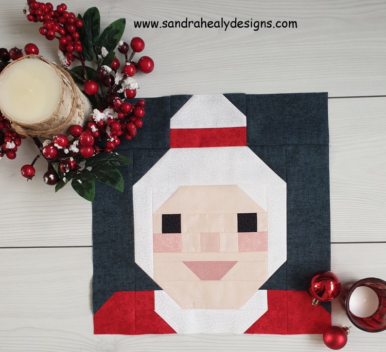 Christmas Six Piece Quilt Block Pattern Bundle, instant download PDF pattern includes Santa, Mrs Claus, reindeer, candle, pudding and goose image 10