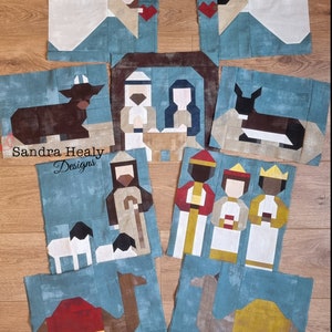 Pacchetto di modelli per trapunte della Natività, 8 pezzi: modelli di stelle, angeli, stalle, pastori, Re Magi, cammelli, asinelli e mucche, download digitale PDF immediato