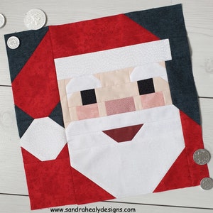 Santa Christmas Quilt Block Pattern, machine pieced, PDF instant download pattern