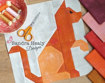 Cat Quilt Block Pattern: Machine Pieced Kitty (PDF Download)