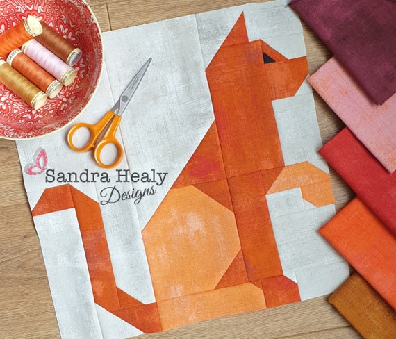 Cat Quilt Block Pattern: Machine Pieced Kitty (PDF Download)