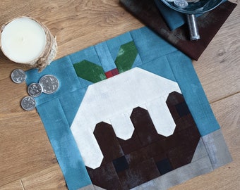 Christmas Pudding quilt block pattern, machine pieced, PDF digital instant download