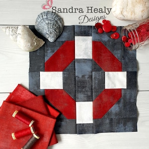Lifebuoy Nautical Quilt Block Pattern, Machine Pieced, Instant PDF Digital Download