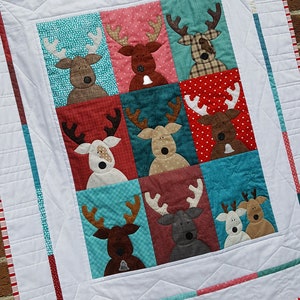 Christmas Reindeer Quilt Pattern, Applique, Instant PDF Digital Download