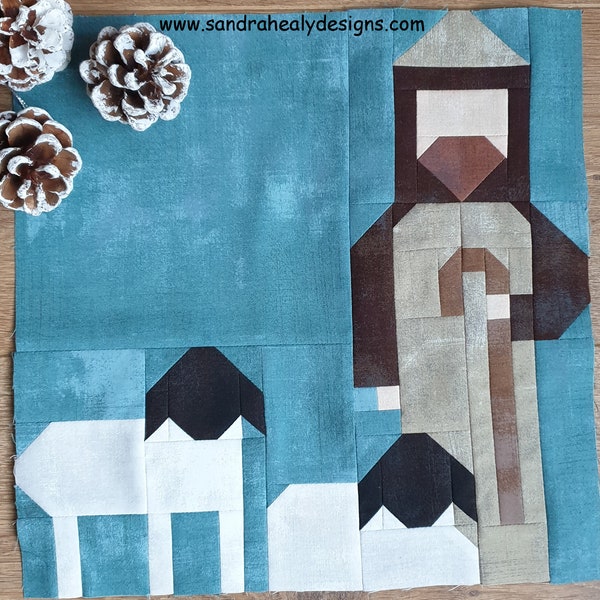 Shepherd Christmas Nativity quilt block pattern, Instant Digital Download, machine pieced