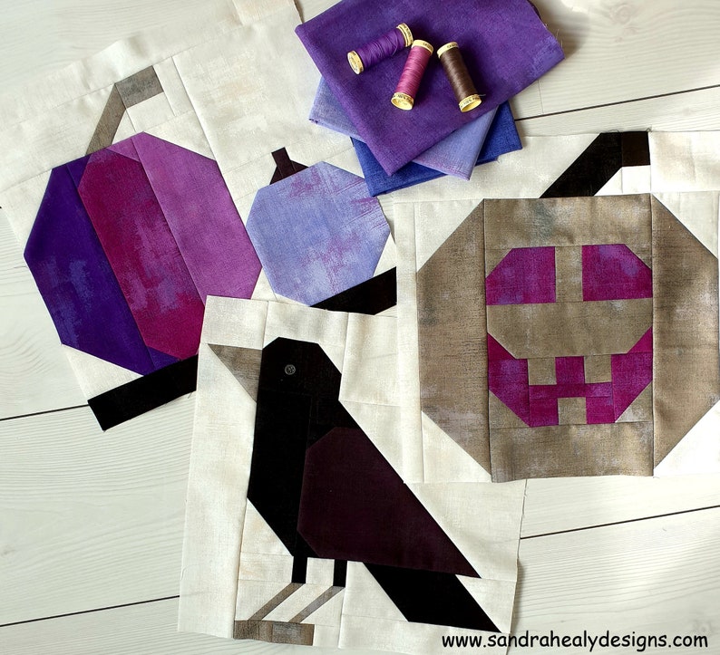 Halloween fall quilt block set pattern bundle Instant PDF image 1