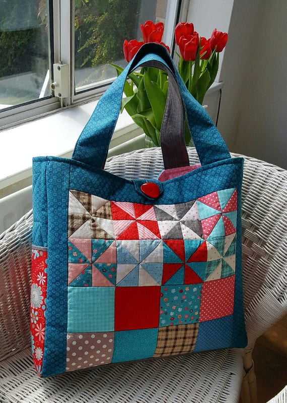 Pinwheel Patchwork Bag Pattern Scrappy Quilt Tote Bag Pattern 