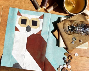 Owl Quilt Block Pattern: 12" Machine Pieced Woodland Design (PDF Digital Download)