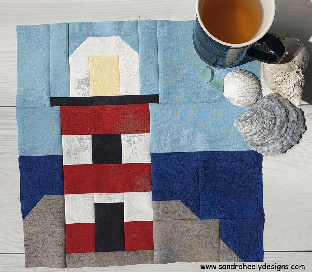 Lighthouse Nautical Quilt Block Pattern, Machine Pieced, PDF Instant Digital Download Etsy