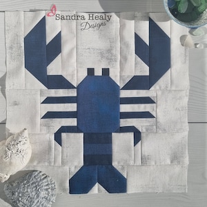 Lobster nautical quilt block pattern, machine-pieced, instant download pdf pattern