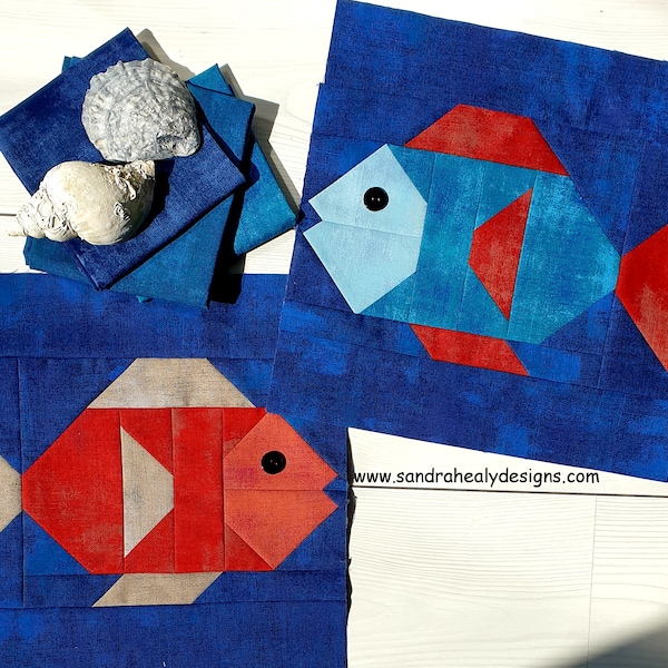 Fish Nautical Quilt Block Pattern, machine pieced, PDF Instant Download, nautical quilt, beach seaside quilt pattern