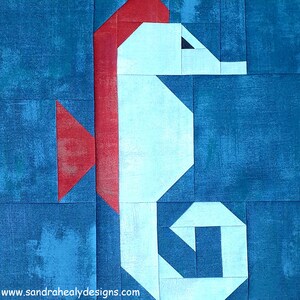 Modello per quilt a forma di cavalluccio marino, design nautico (PDF digitale) immagine 2